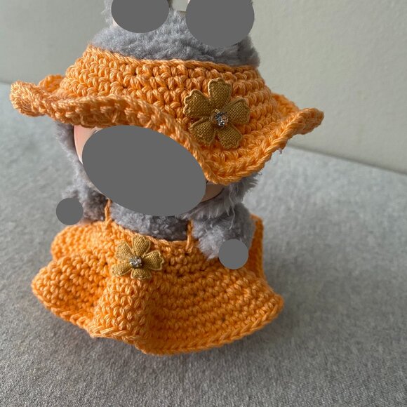 Handmade Crochet Spring Summer Orange Outfit for 17cm Plush Doll 2-Piece Set - Picture 5 of 6